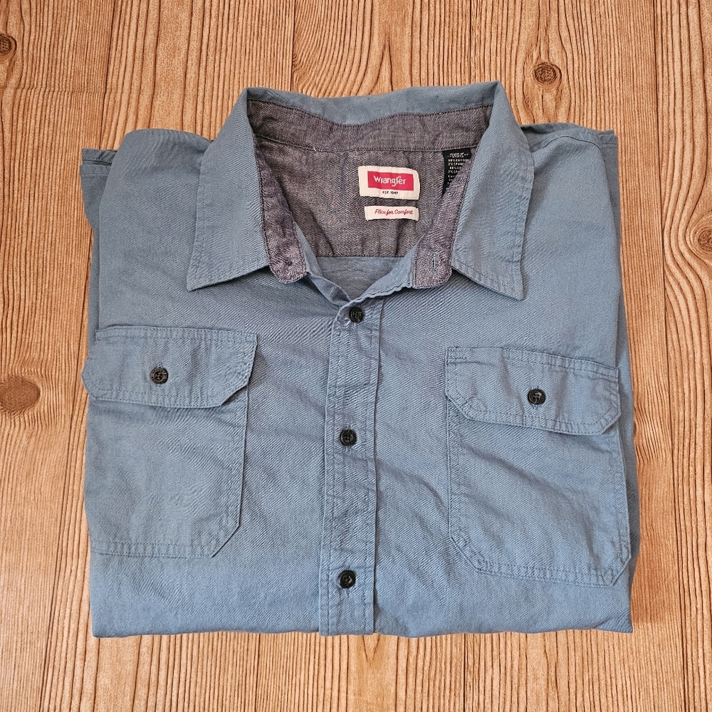 Mens 3X Wrangler Teal Button Up Short Sleeve Shirt